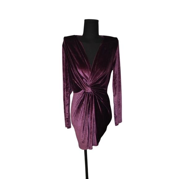 Club L London Long Sleeve Velvet Mini Dress Burgundy Color Size 8 - Picture 2 of 8